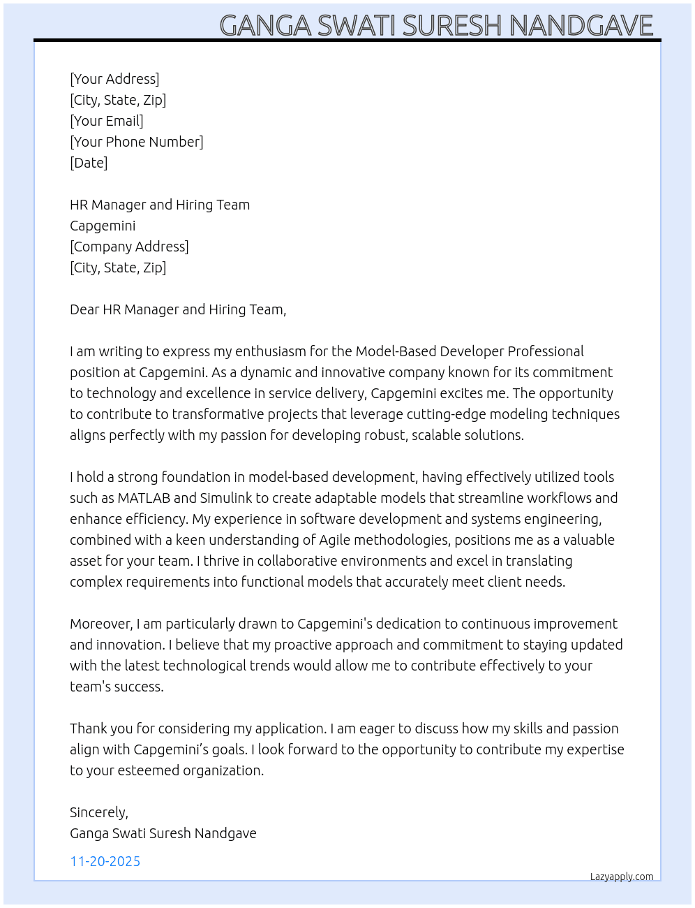 Cover letter for model based developer professional - LazyApply