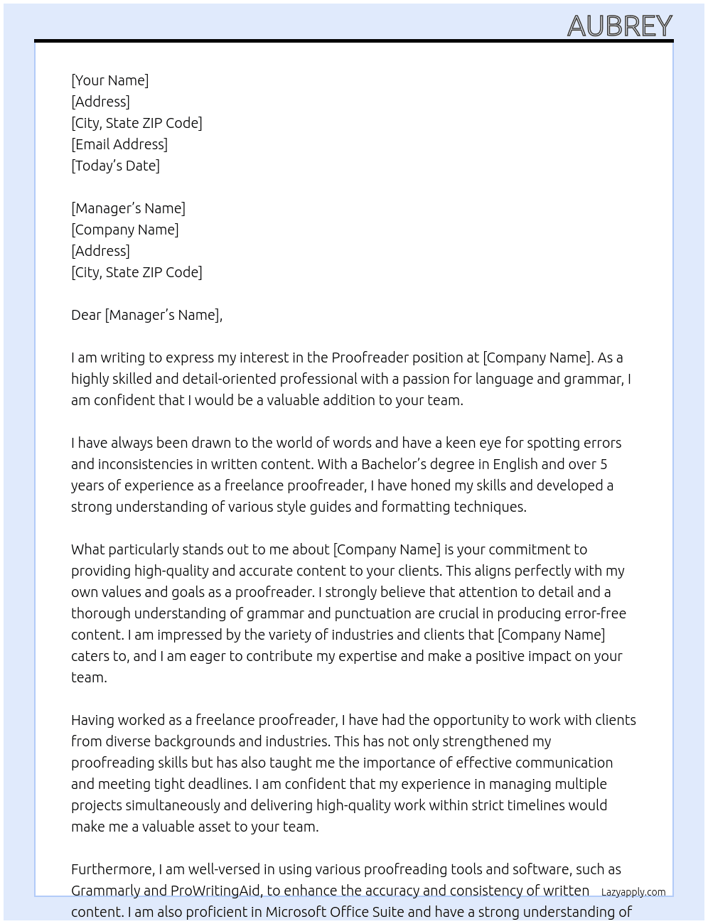 Proofreader At freelance Cover Letter