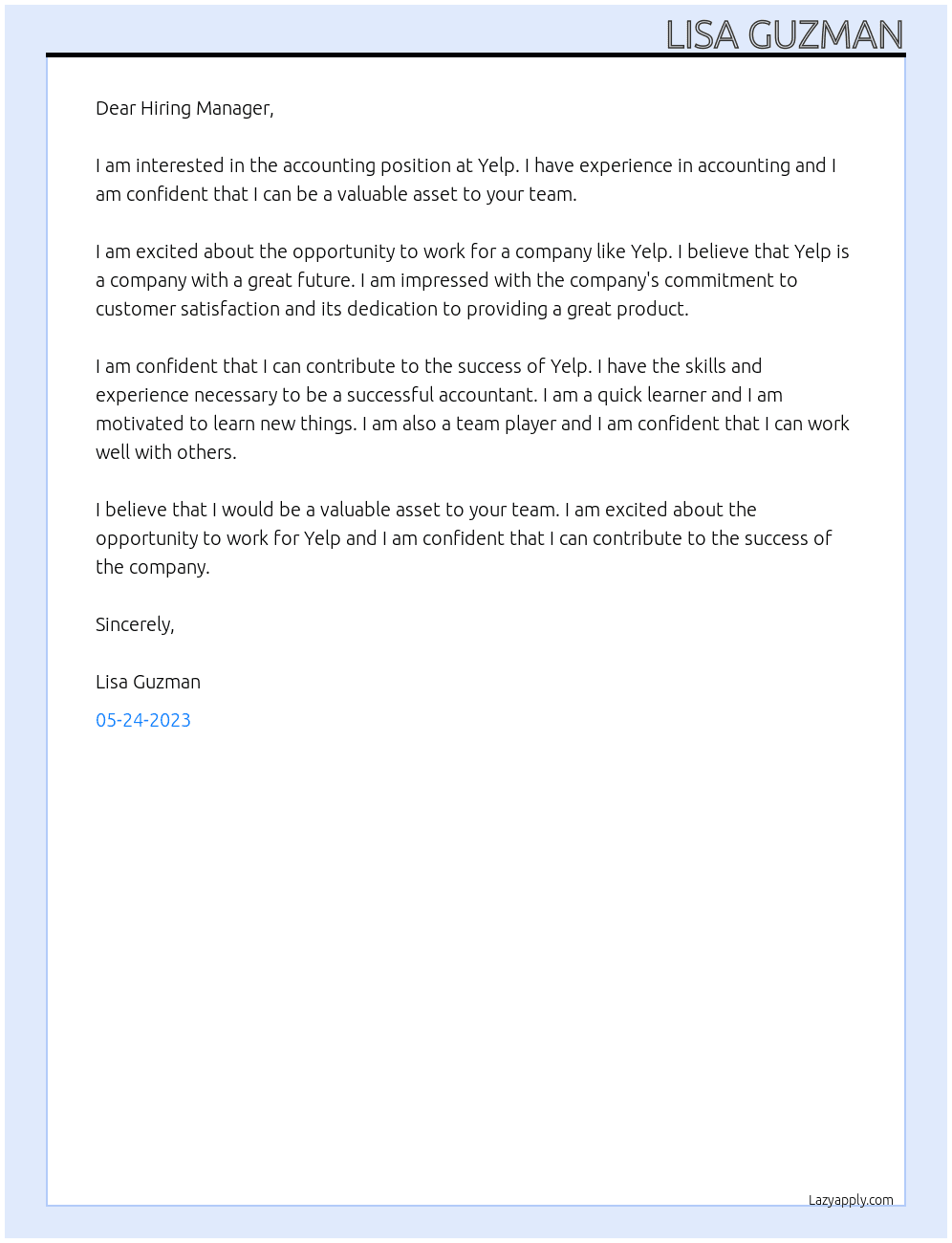 Accounting At Yelp Cover Letter