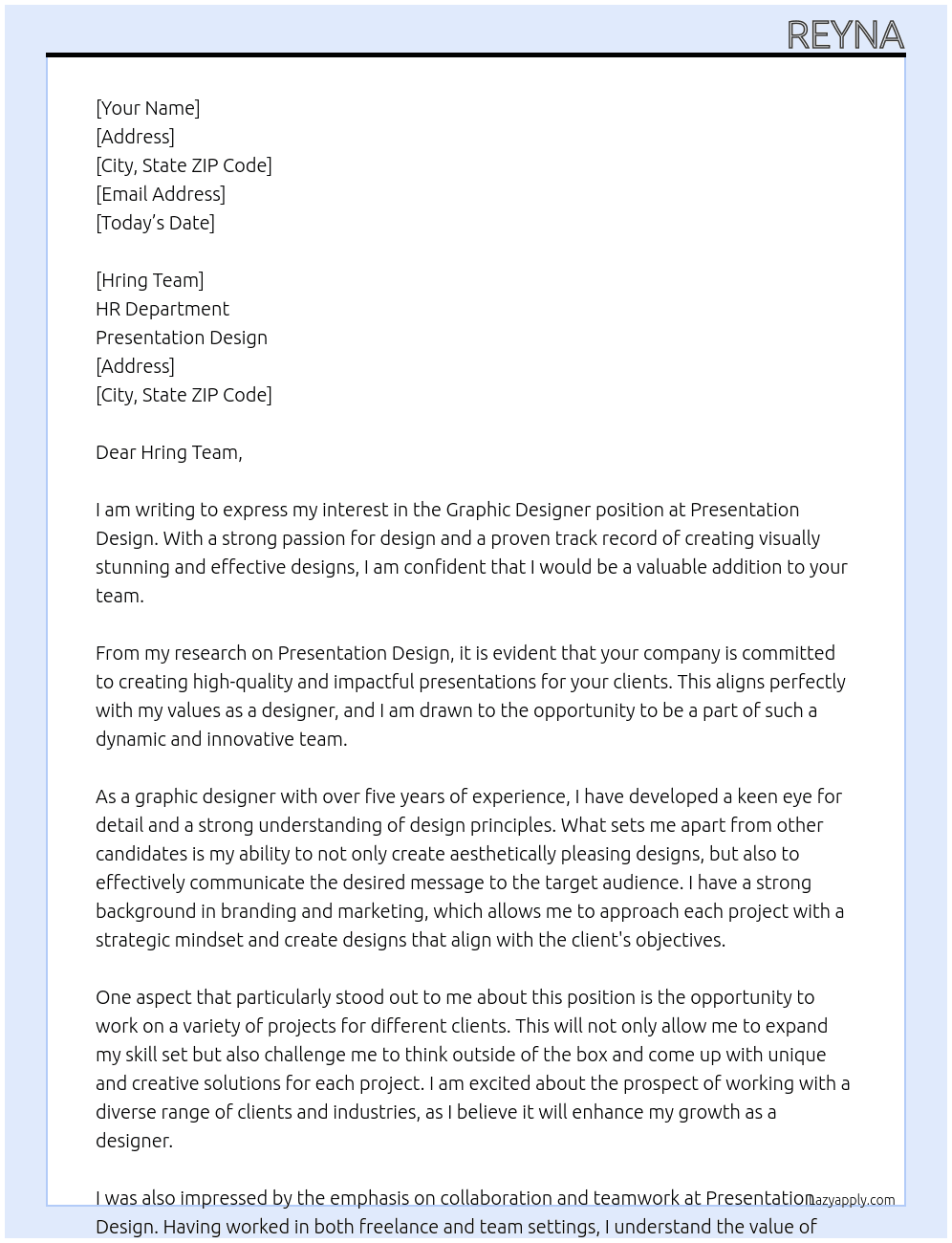 Graphic Designer At Presentation Design Cover Letter