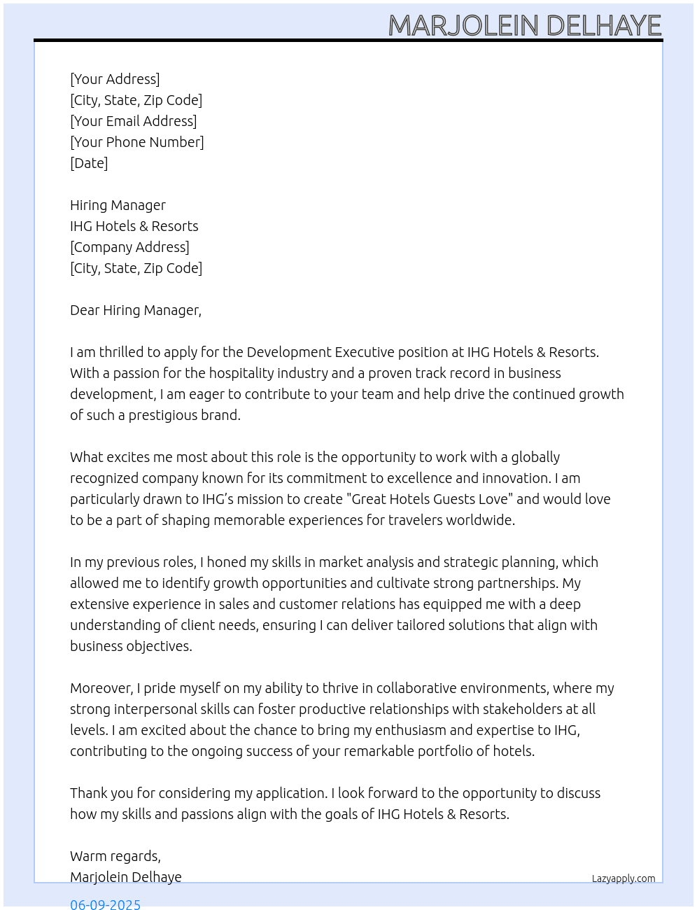 Cover letter for development executive - LazyApply
