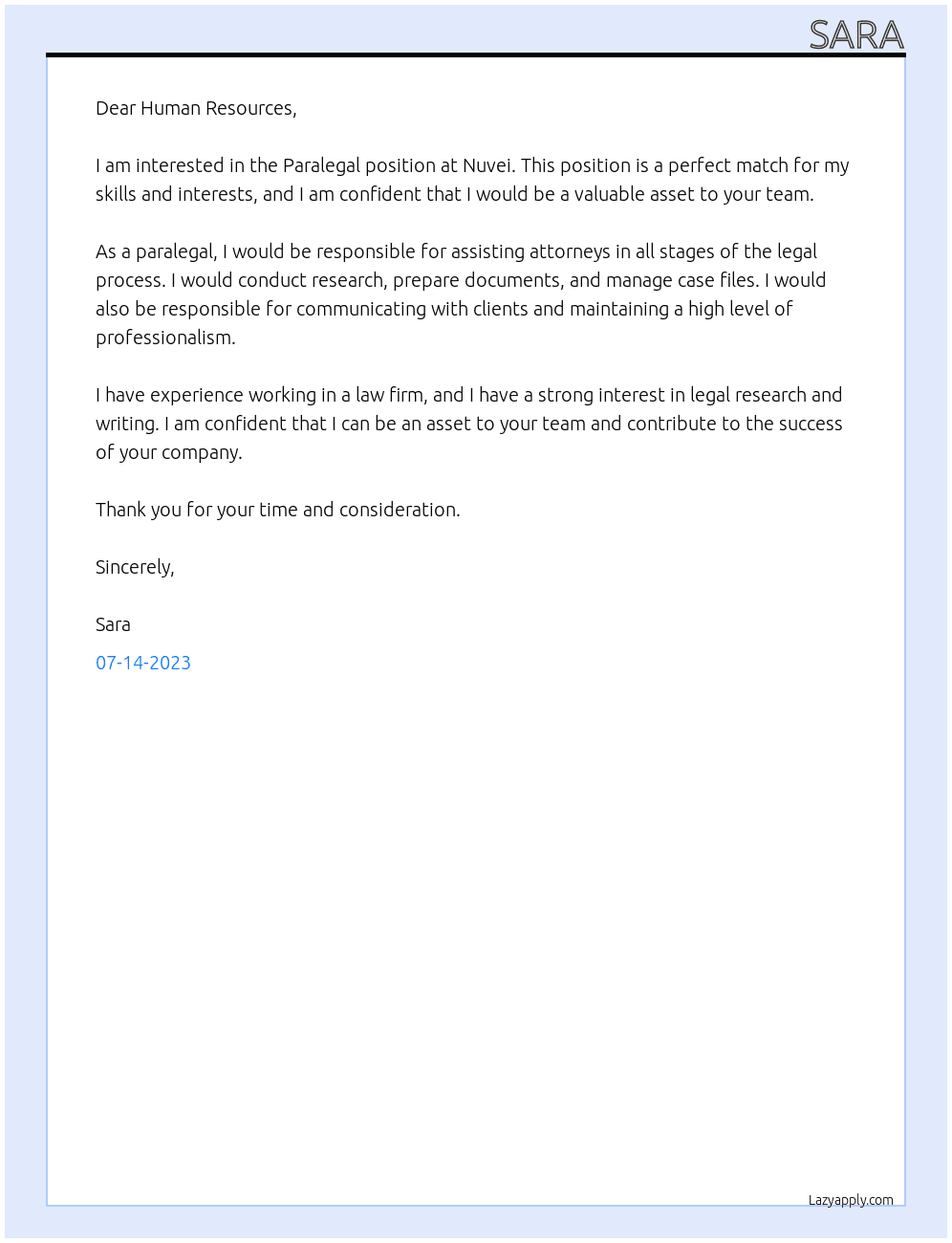 Paralegal At Nuvei Cover Letter