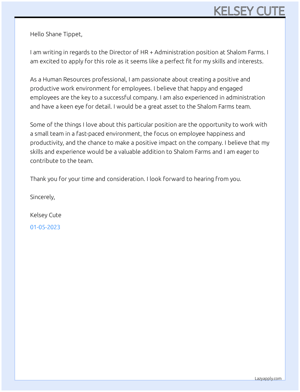 Cover letter for director of hr + administration - LazyApply