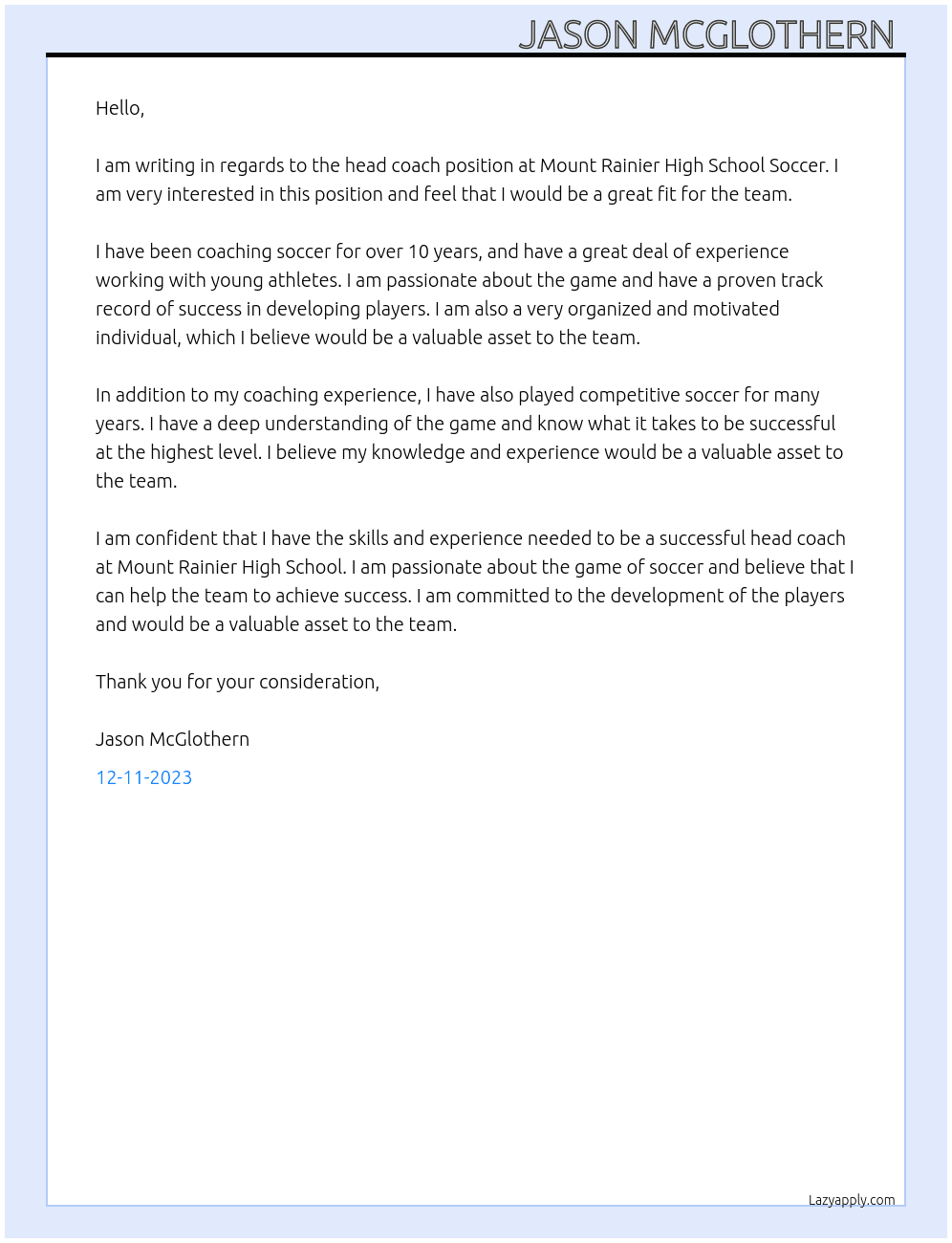 Cover letter for head coach - LazyApply