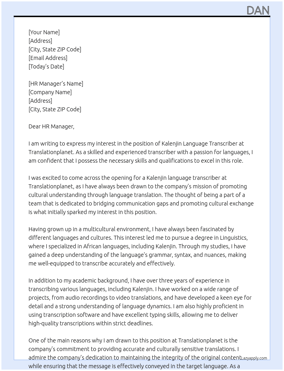 Kalenjin language transcriber At Translationplanet Cover Letter