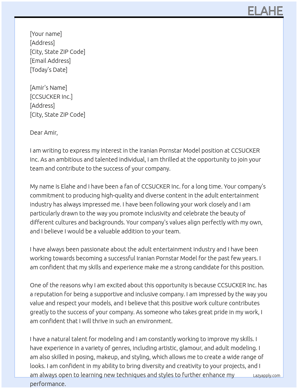 Iranian Pornstar Model's At CCSUCKER Inc Cover Letter