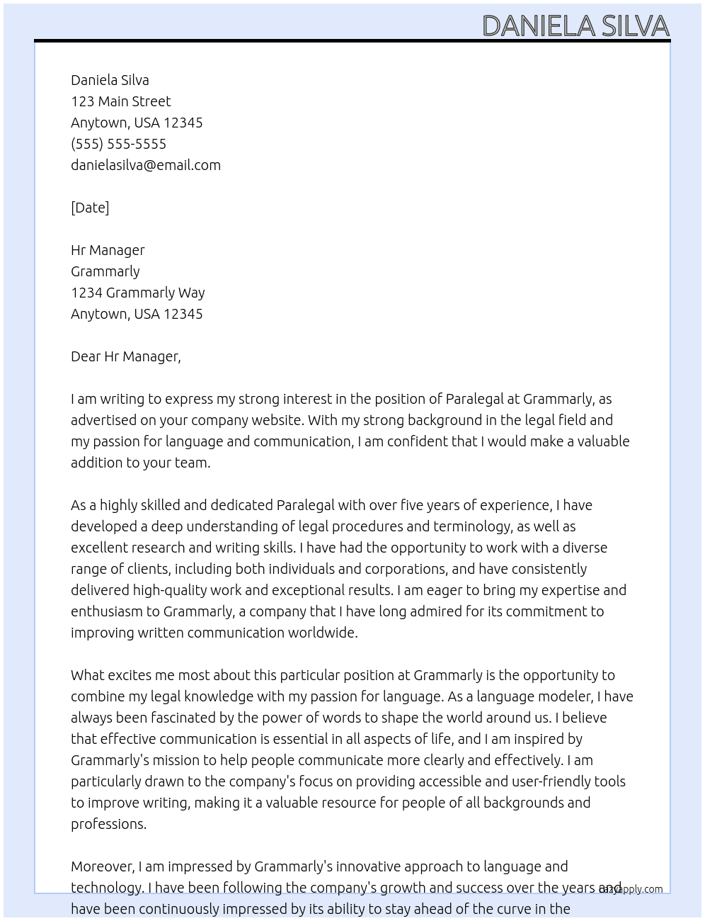 Paralegal At Grammarly Cover Letter