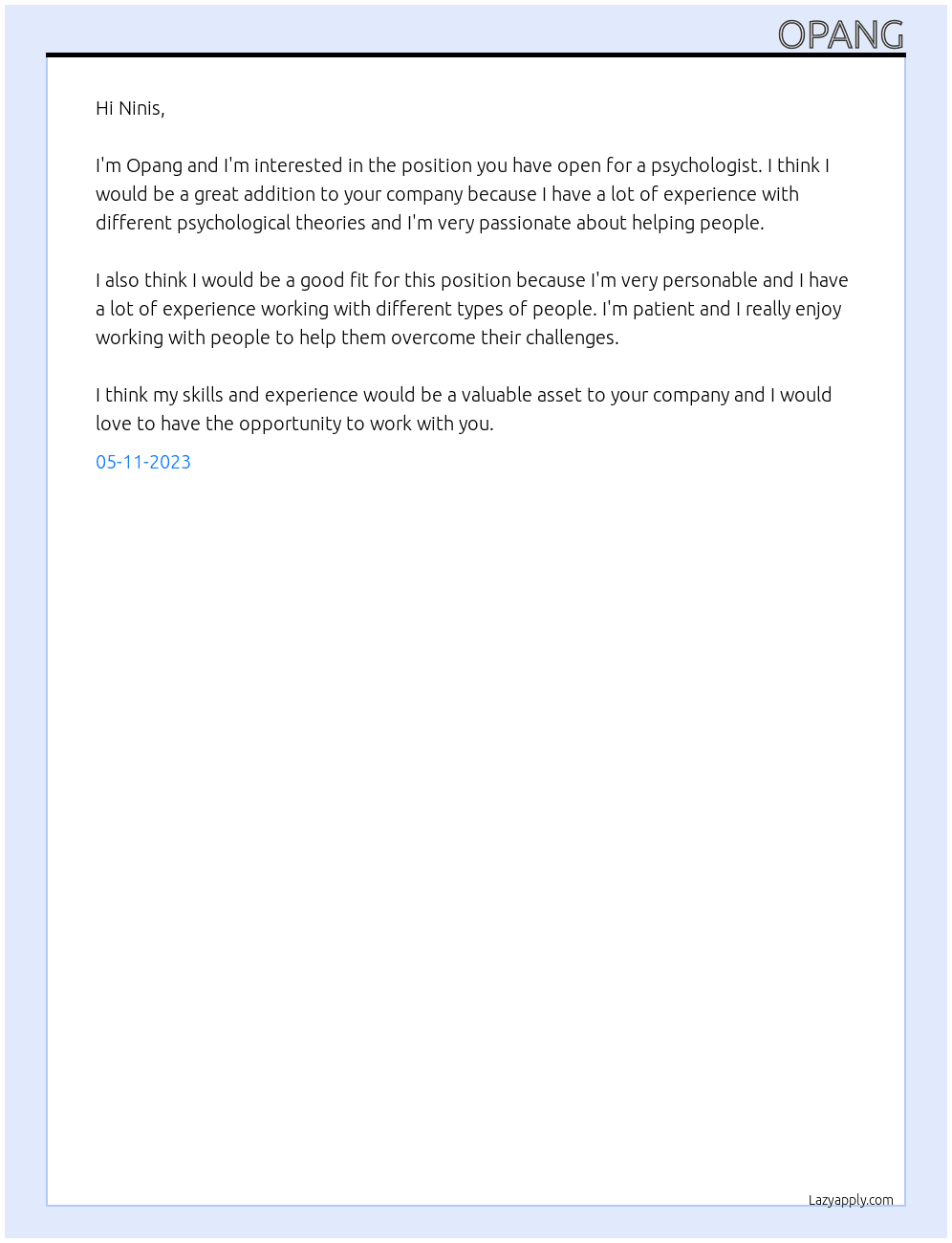 Apology for being to serious At Ninis psychology consulting Cover Letter
