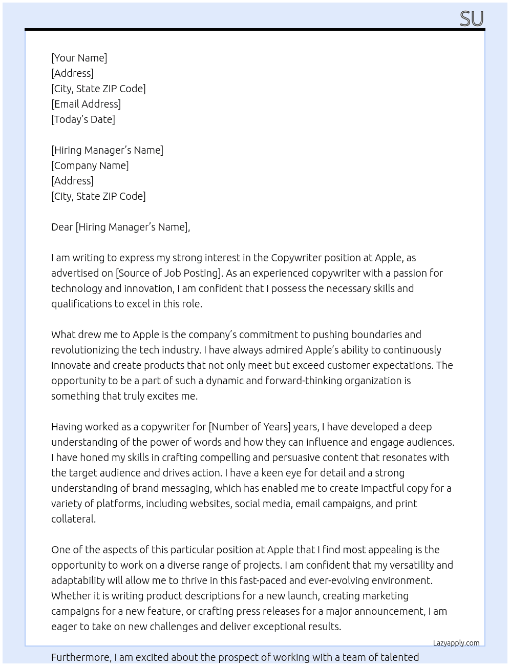 Copywriter At Apple Cover Letter