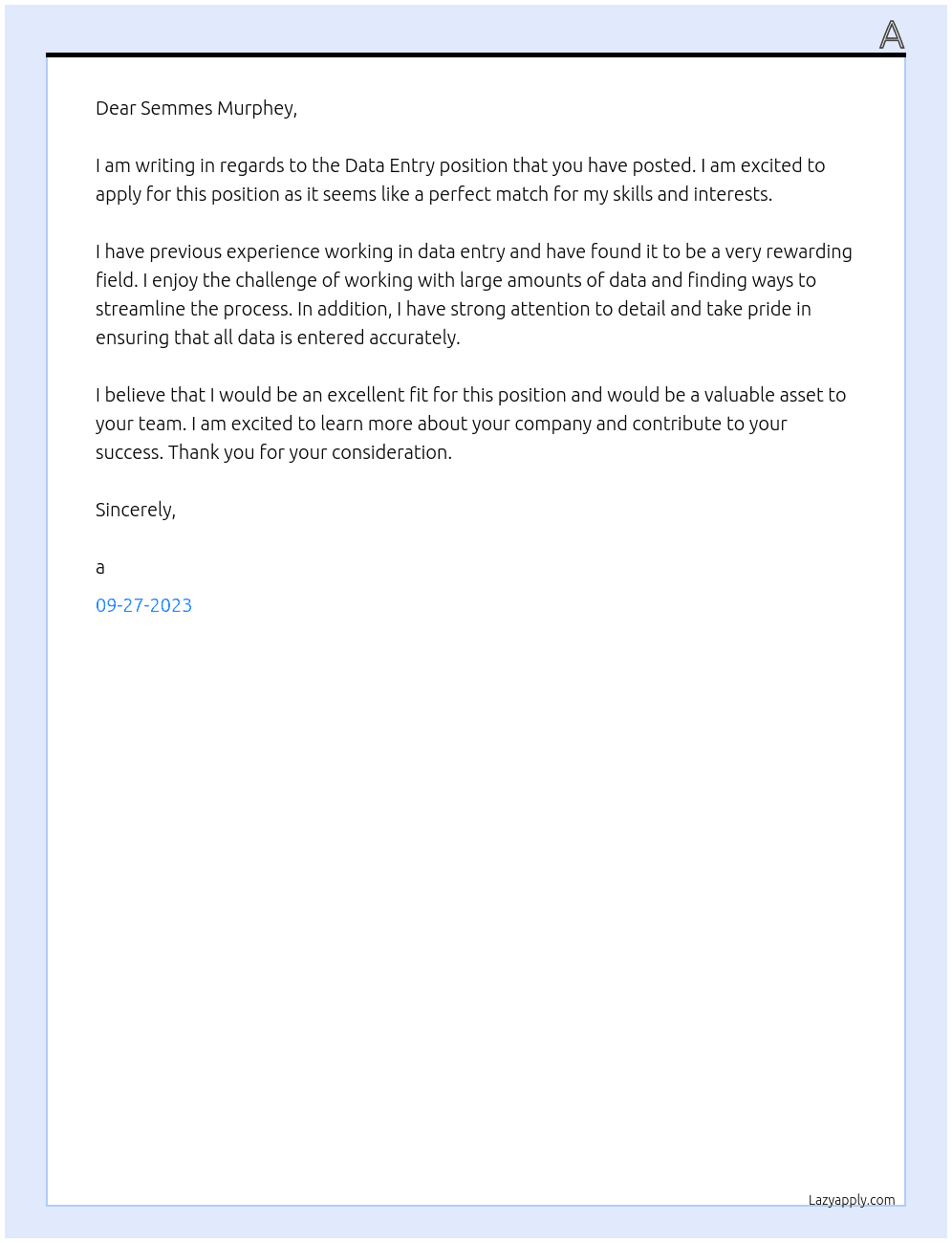 Data Entry At semmes murphey Cover Letter