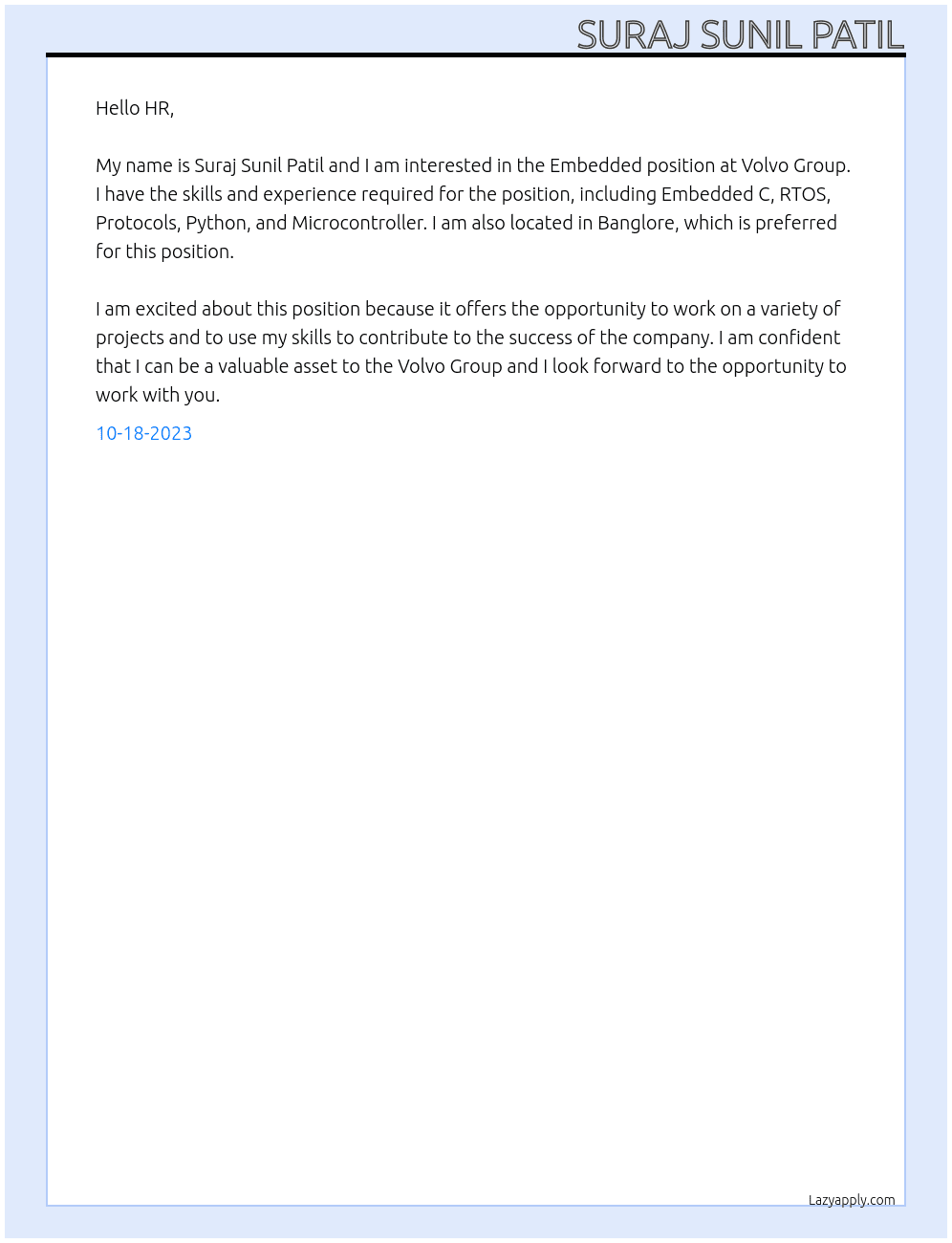 Embedded At Volvo Group Cover Letter
