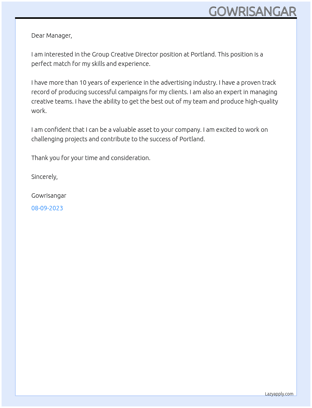 Group creative director At Portland Cover Letter