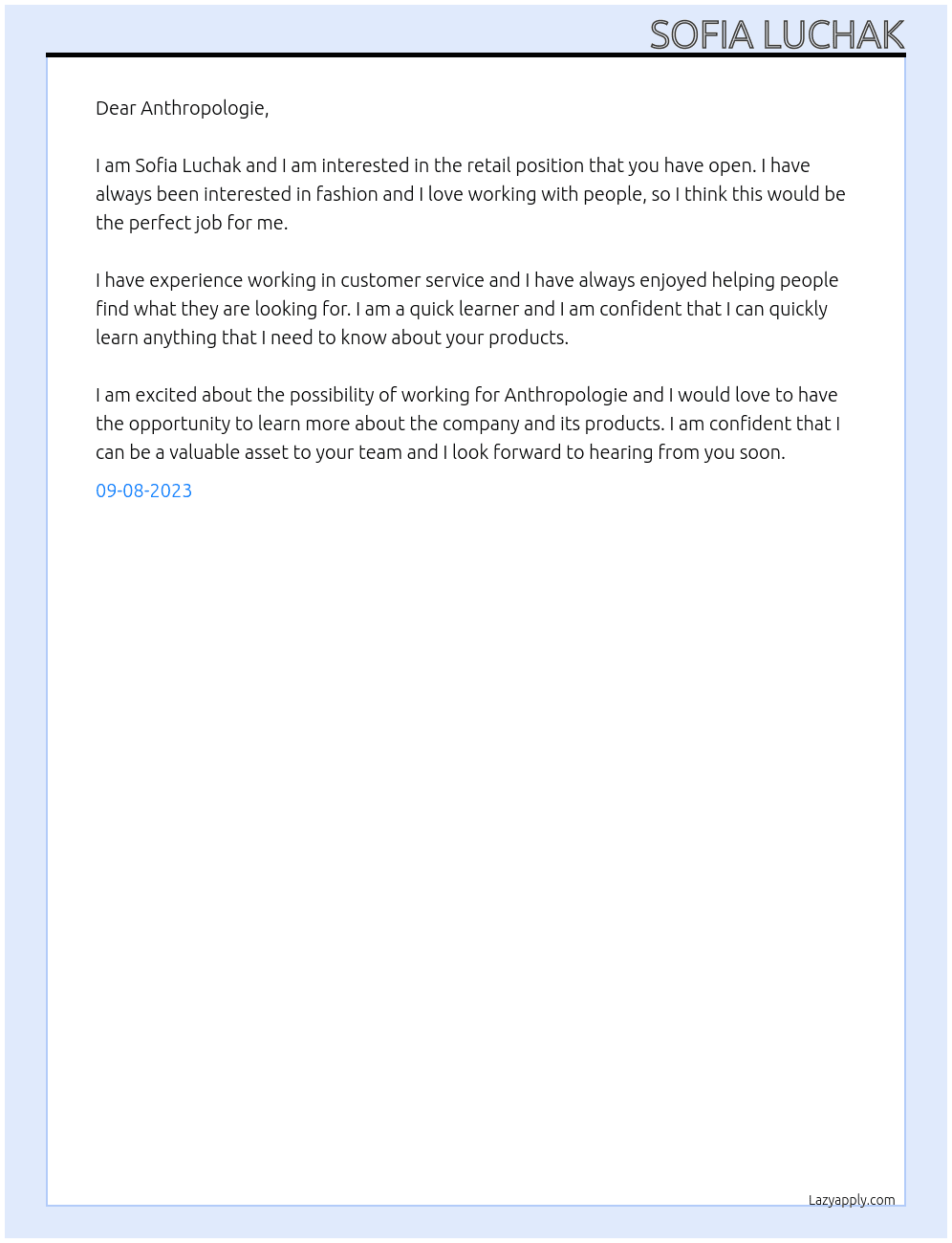 Retail At Anthropologie Cover Letter