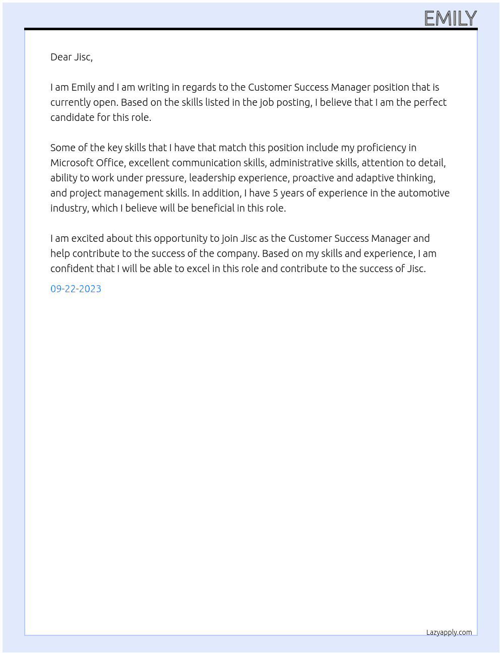 Customer Success Manager At Jisc Cover Letter