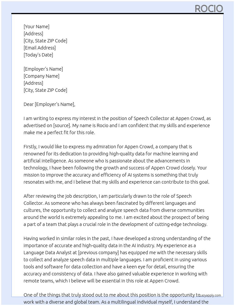 Speech collector At Appen Crowd Cover Letter