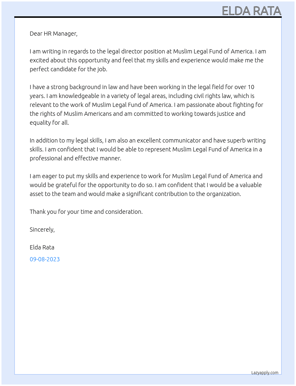 legal director At Muslim Legal Fund of America Cover Letter