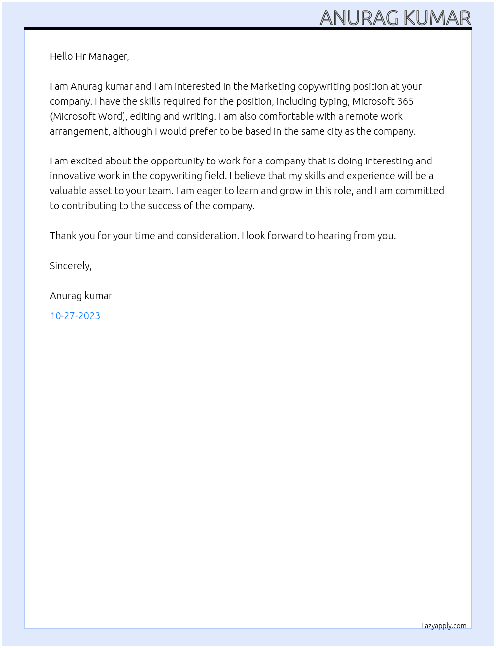 Copy and paste to word document At Marketing copywriting  Cover Letter