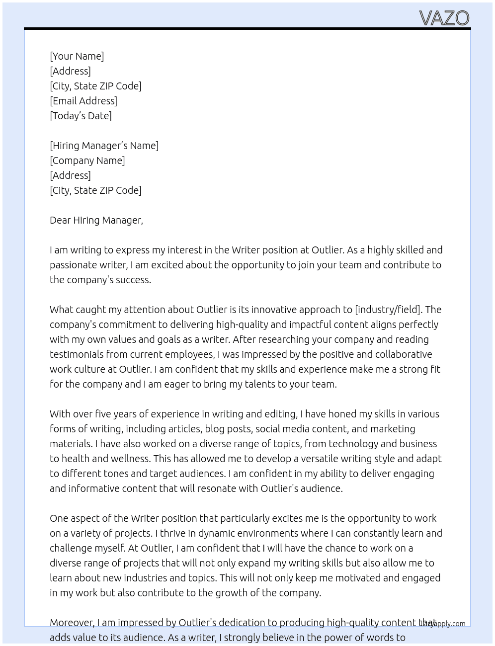 Writer At Outlier Cover Letter