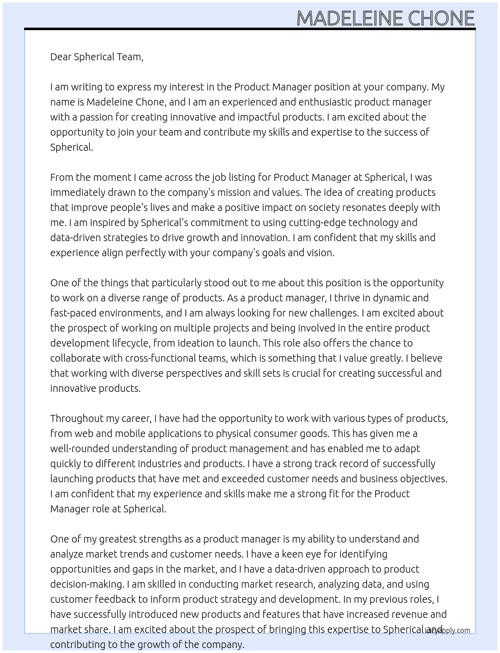 Product Manager At Spherical Cover Letter