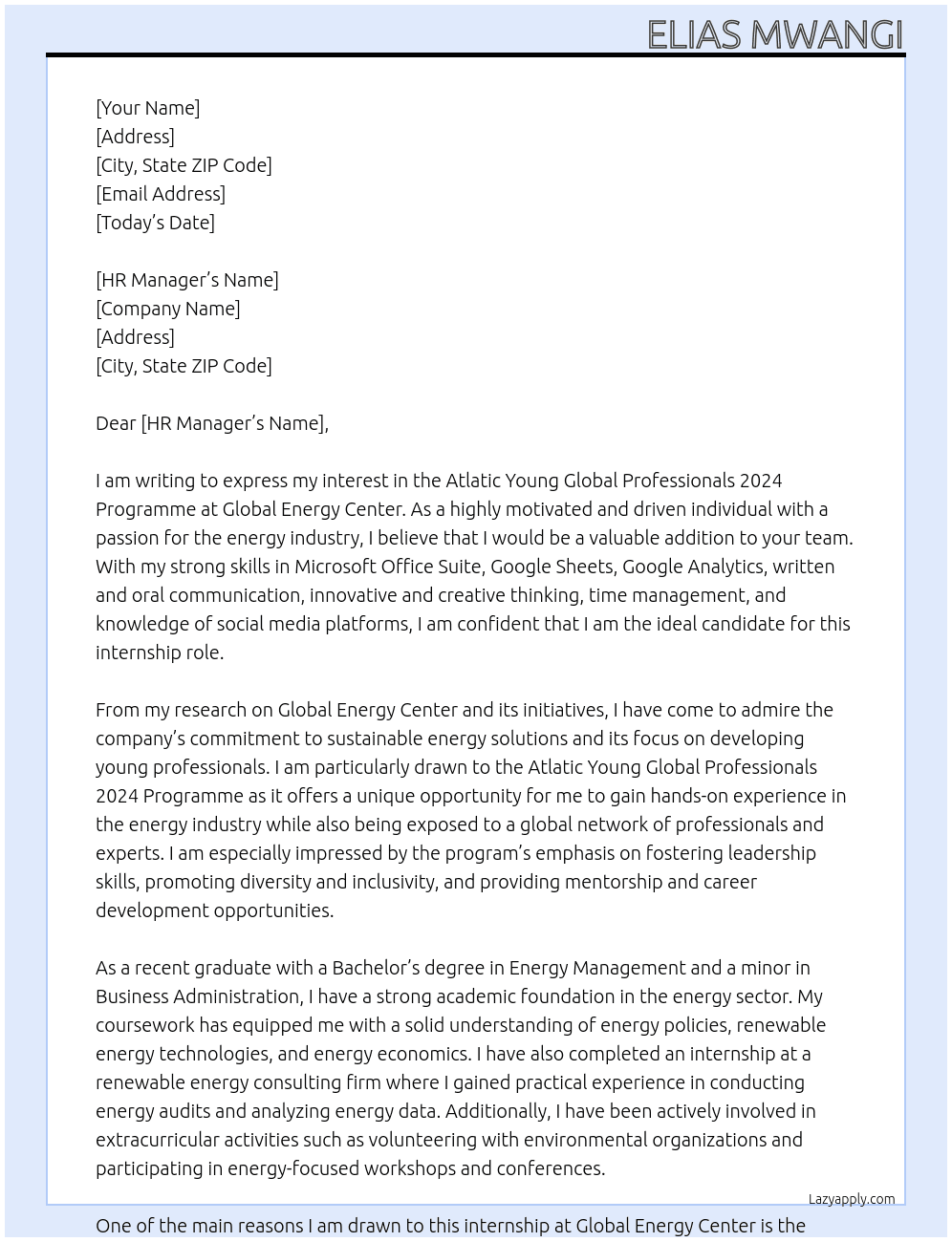 Atlatic Young Global Professionals 2024 Programme At Global Energy Center Cover Letter