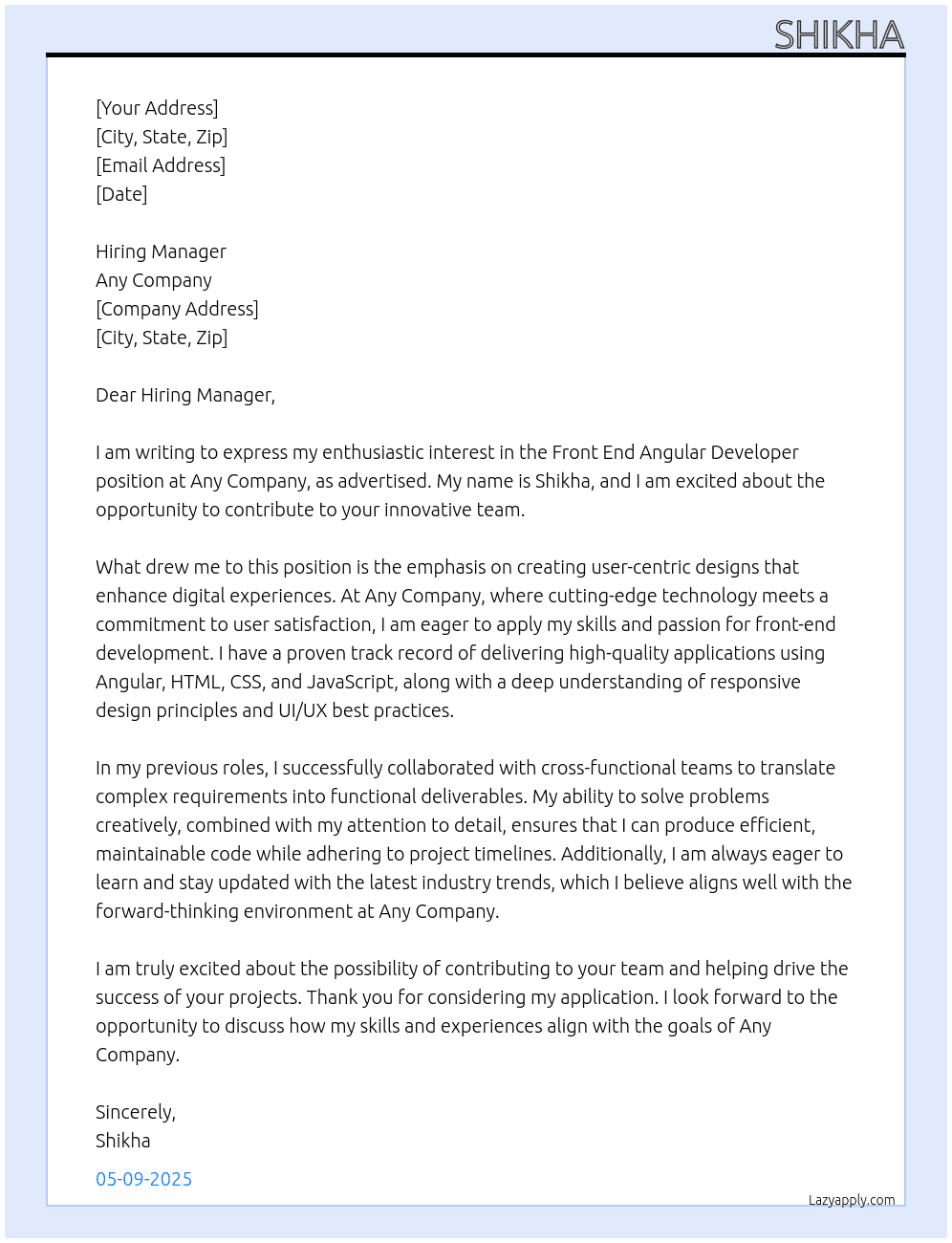 Cover letter for front end angular developer - LazyApply