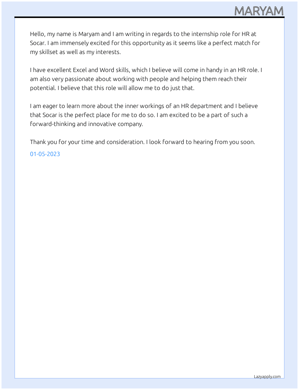 HR At Socar Cover Letter
