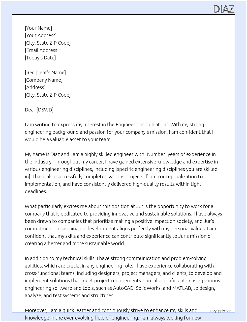 engineer At Jur Cover Letter