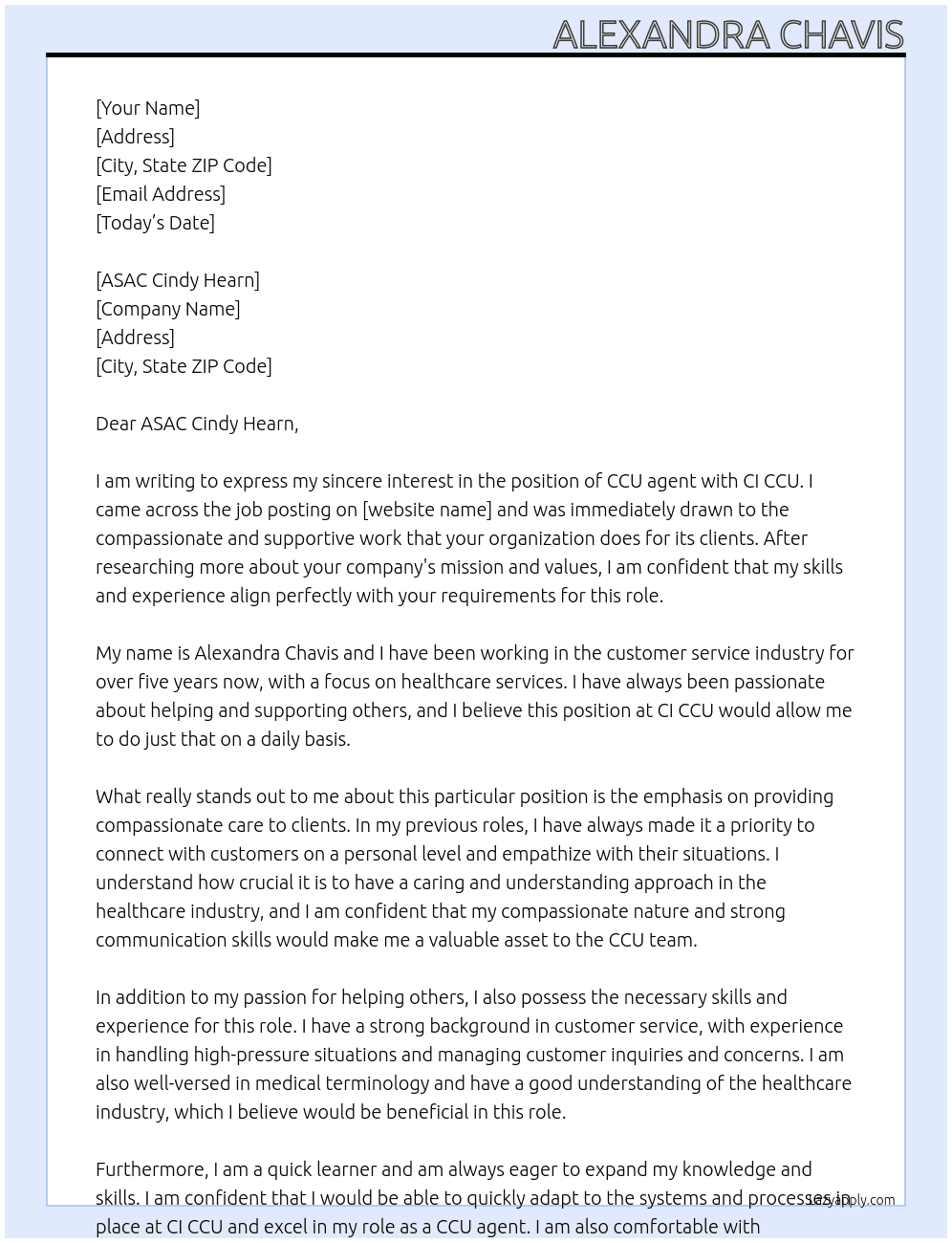 CCU agents At CI CCU Cover Letter
