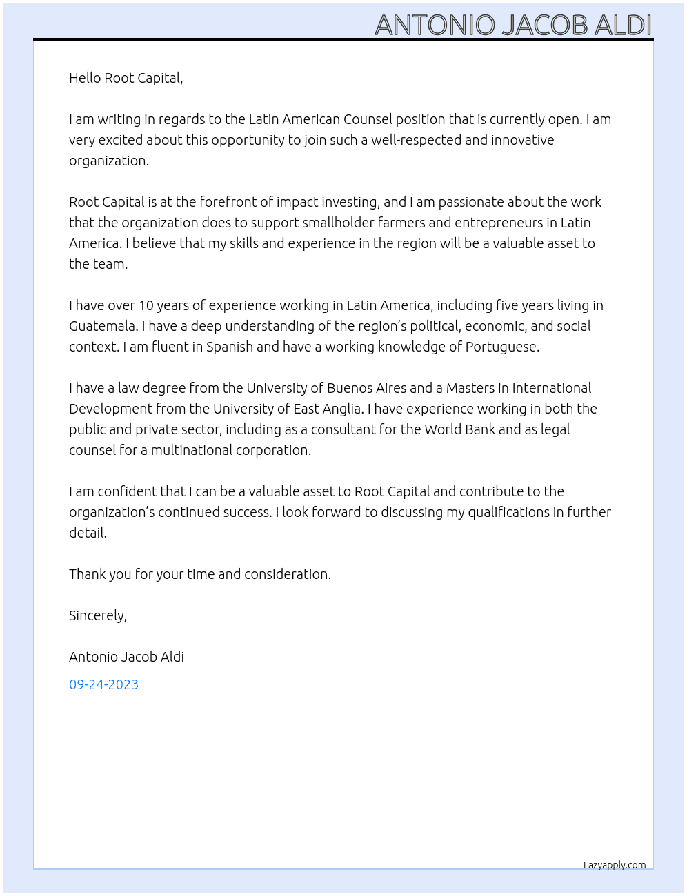 Latin American Counsel At Root Capital Cover Letter