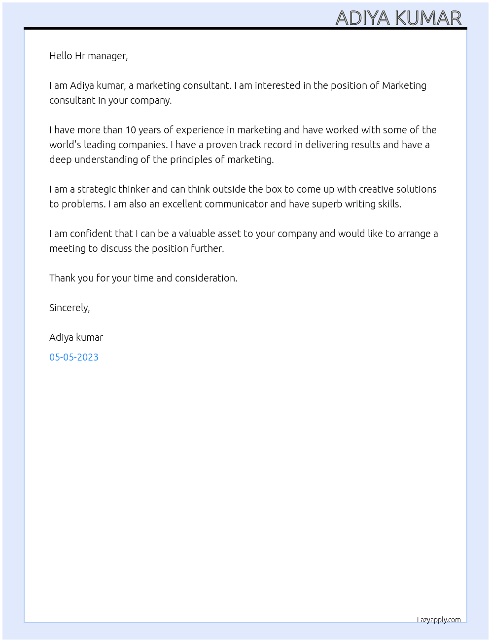 Marketing consultant  At escalent Cover Letter