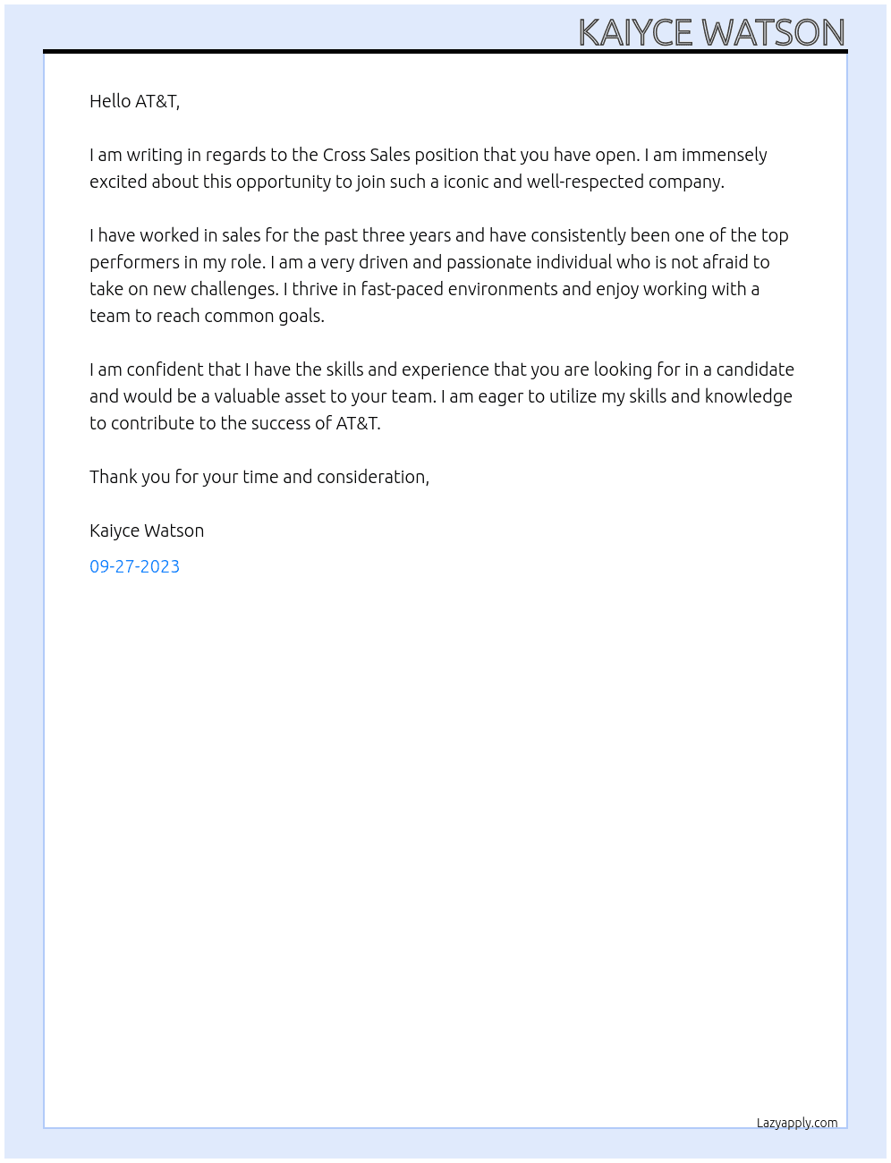 Cross Sales At M.O.V.E Program Cover Letter