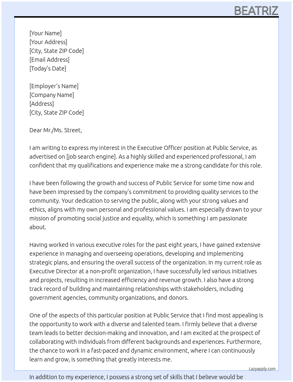 Executive Officer At Public Service Cover Letter