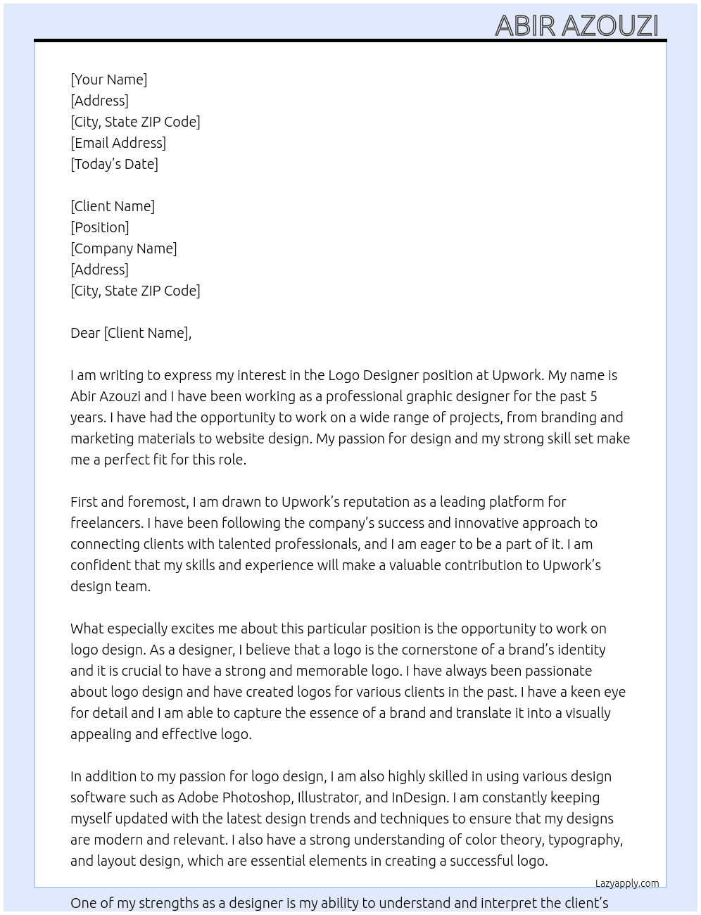 Logo designer  At Upwork Cover Letter
