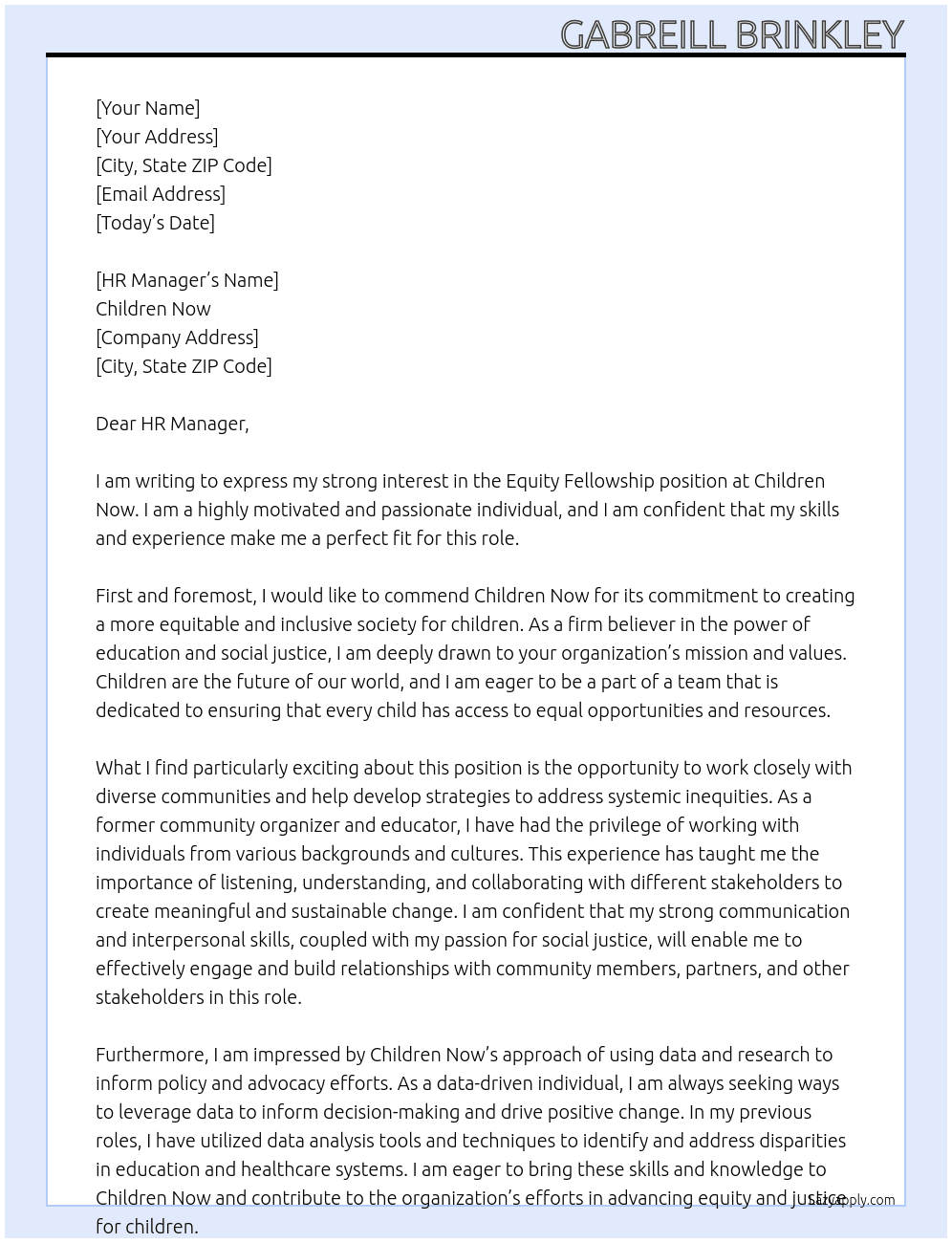 Equity Fellowship At Children Now Cover Letter