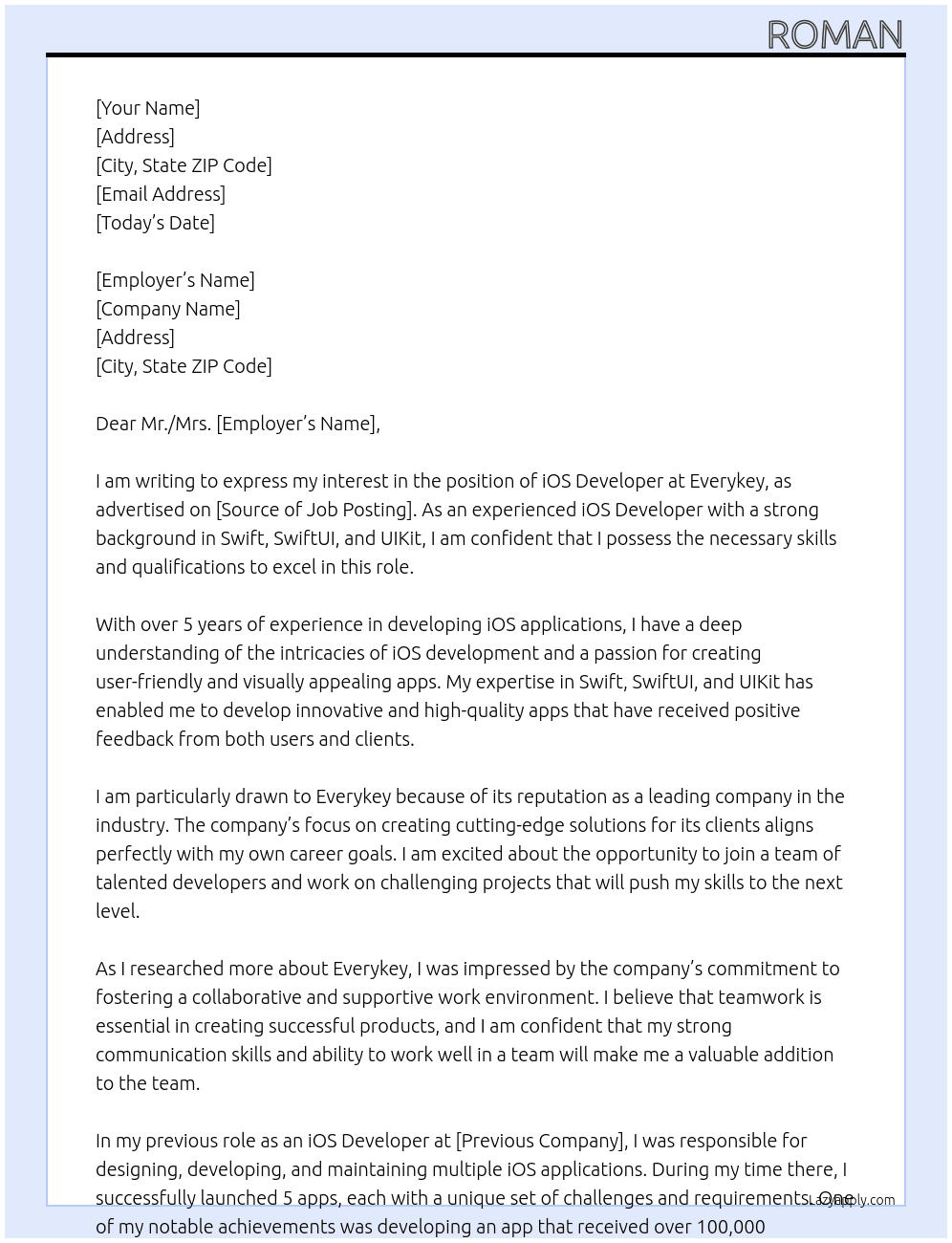 iOS Developer At Everykey Cover Letter