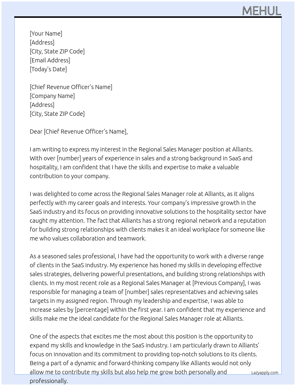  Regional Sales Manager At Alliants Cover Letter