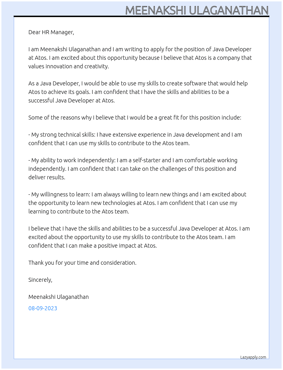 Java Developer At Atos Cover Letter