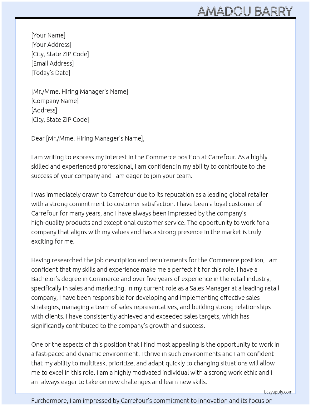 Commerce  At Carrefour  Cover Letter