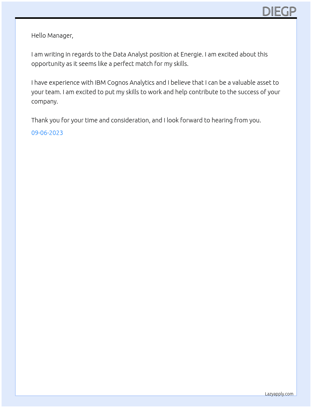 Data Analyst At Energie Cover Letter