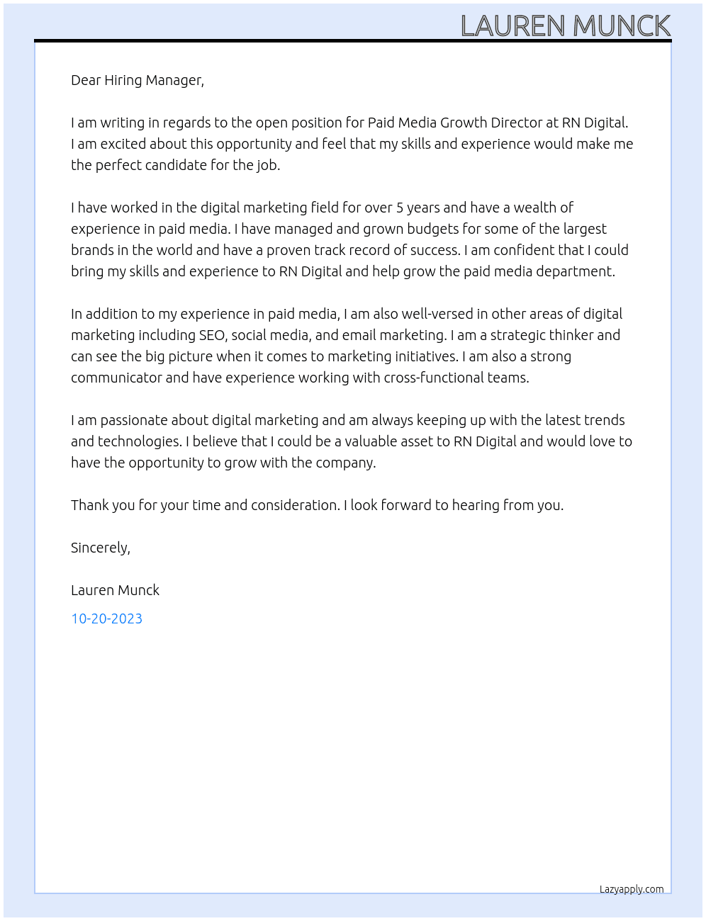  Paid Media Growth Director  At RN Digital  Cover Letter