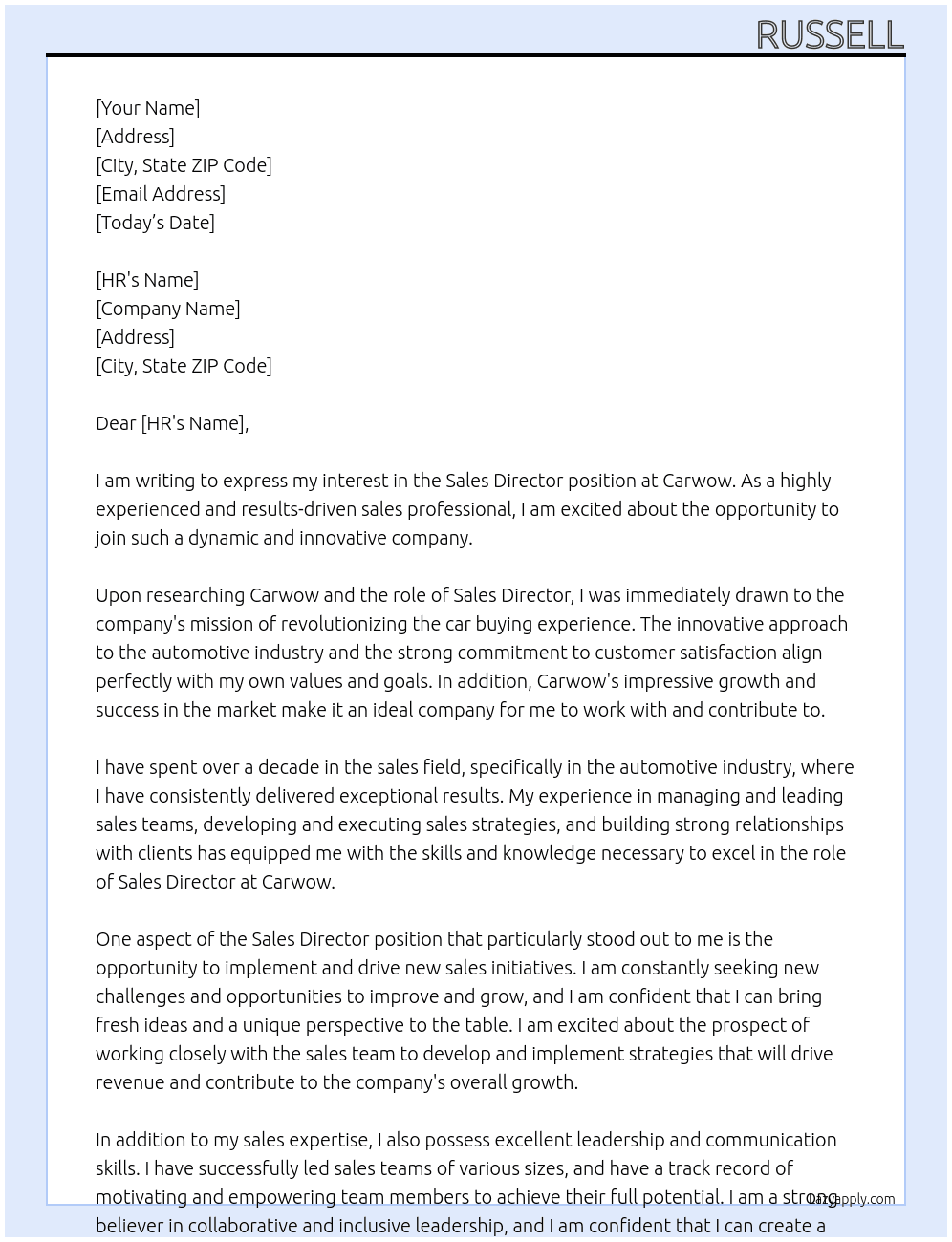 Sales Director At Carwow Cover Letter