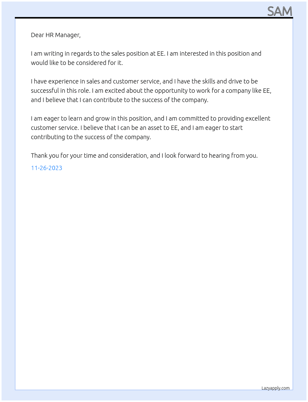 sales At EE Cover Letter