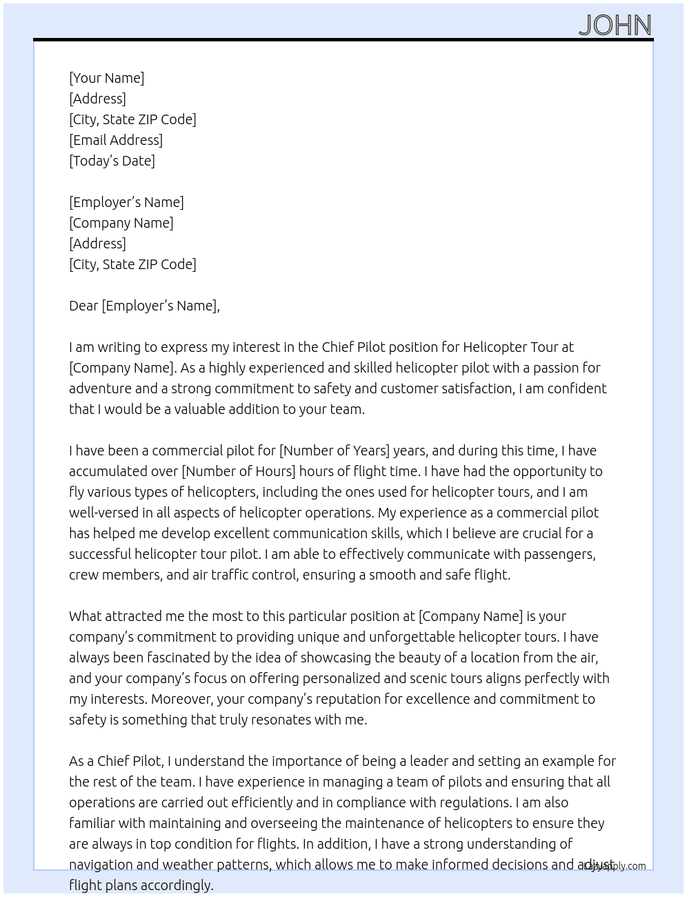 Helicopter tour pilot At Helicopter tour Cover Letter