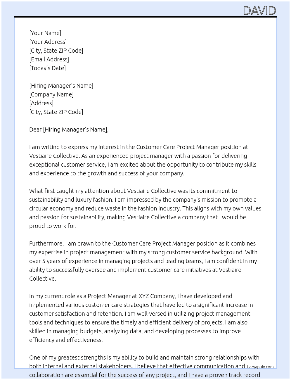 customer care project manager  At vestiaire collective Cover Letter