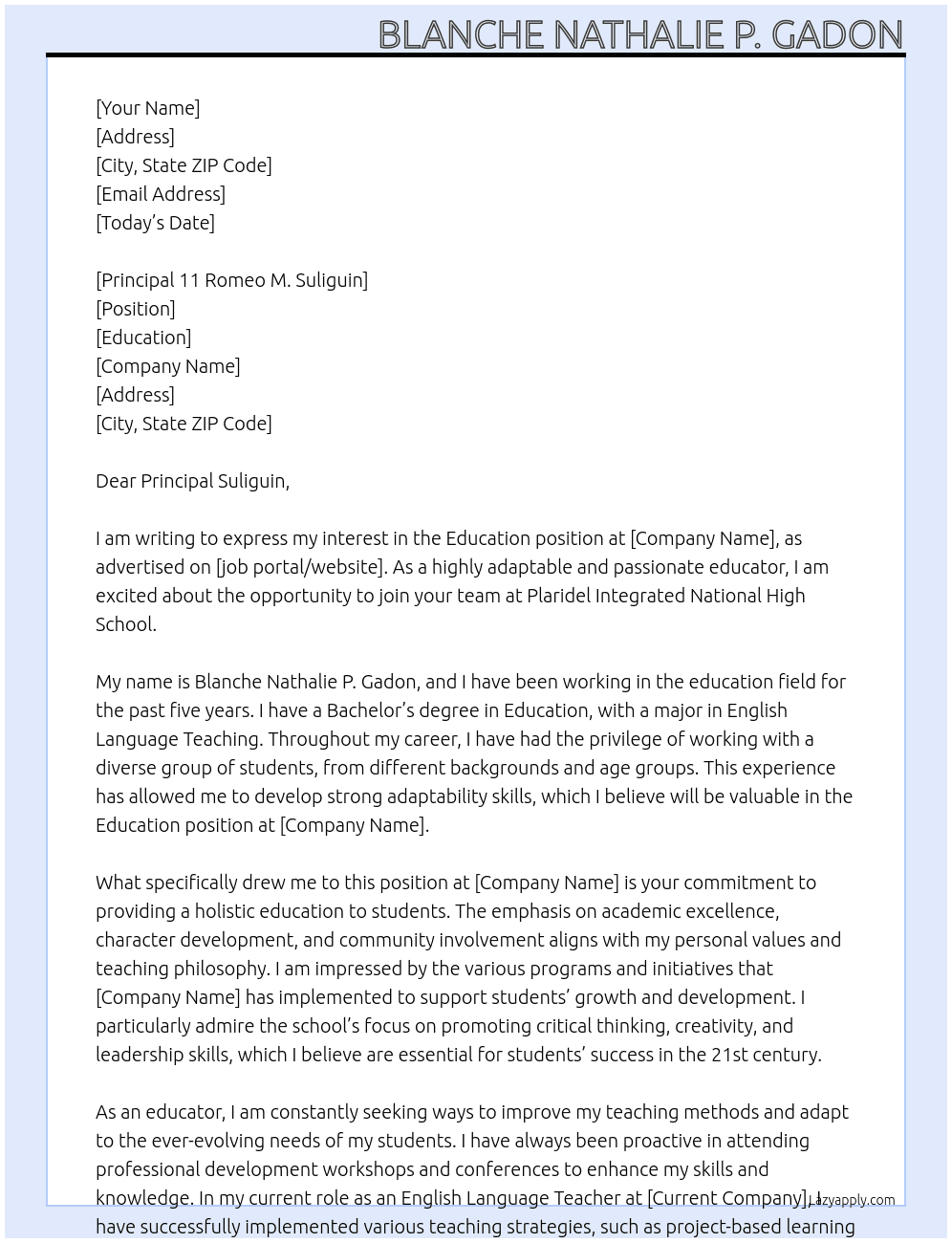 education  At Education  Cover Letter