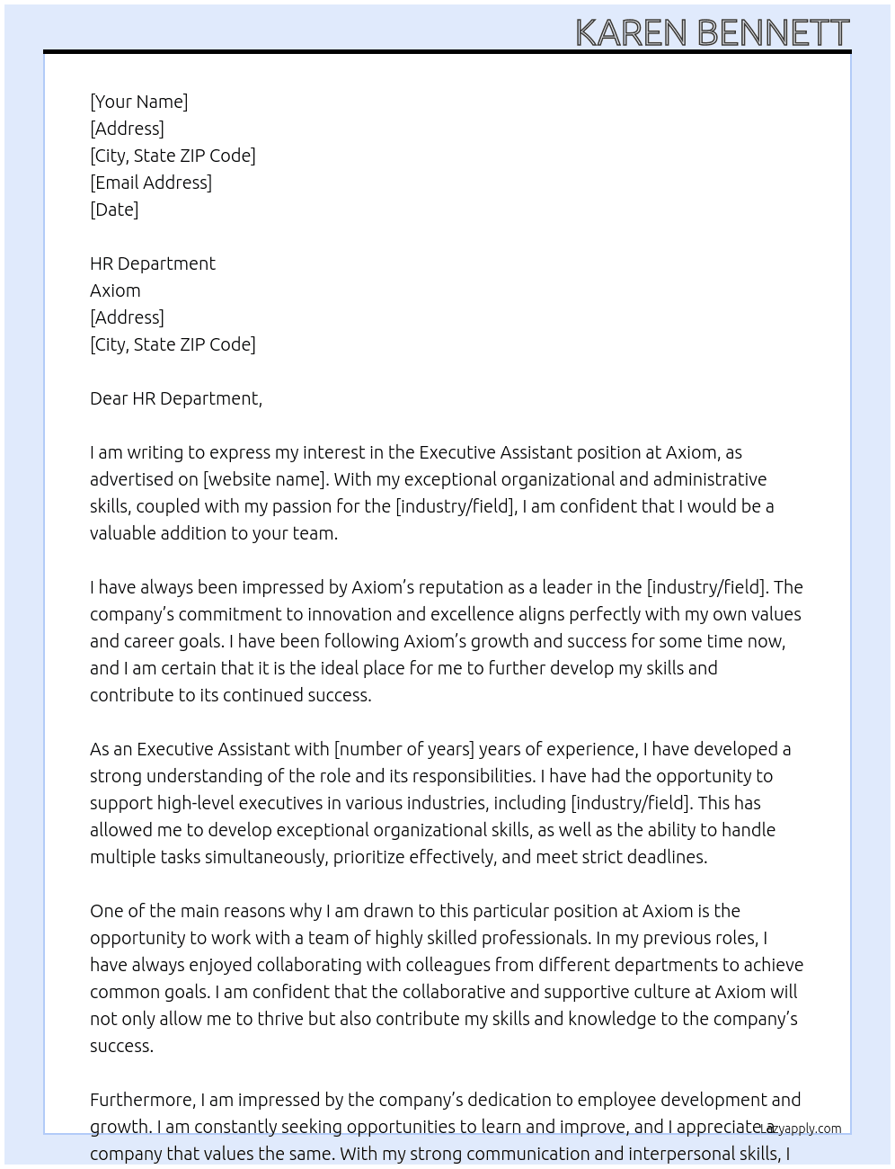 Executive Assistant At Axiom Cover Letter