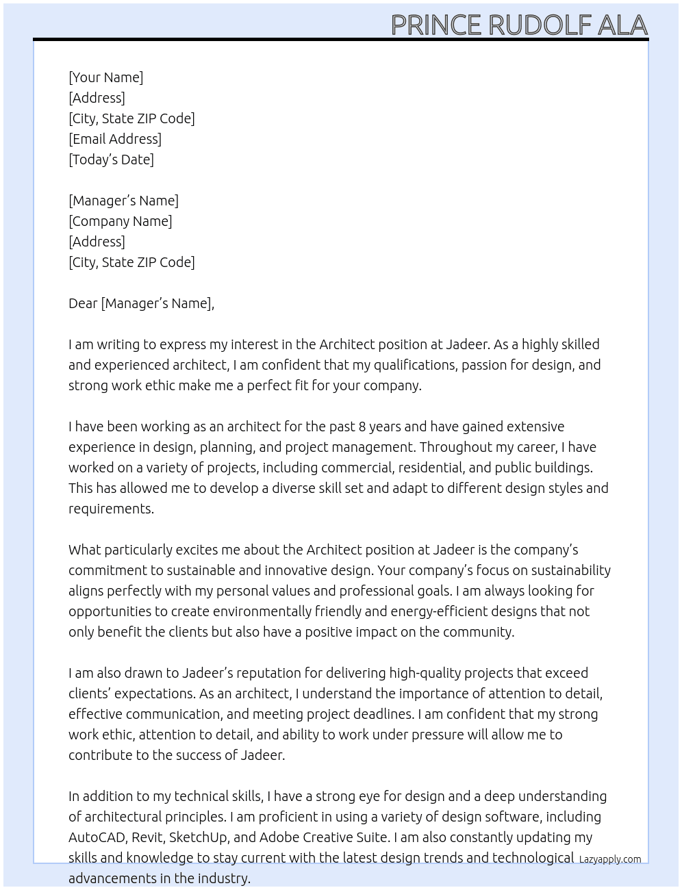 architect At Jadeer Cover Letter