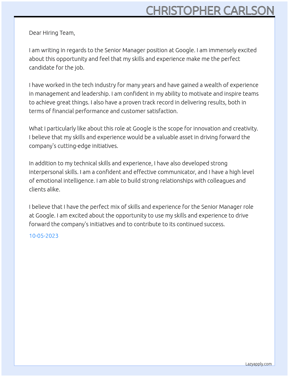 Senior Manager At Google Cover Letter