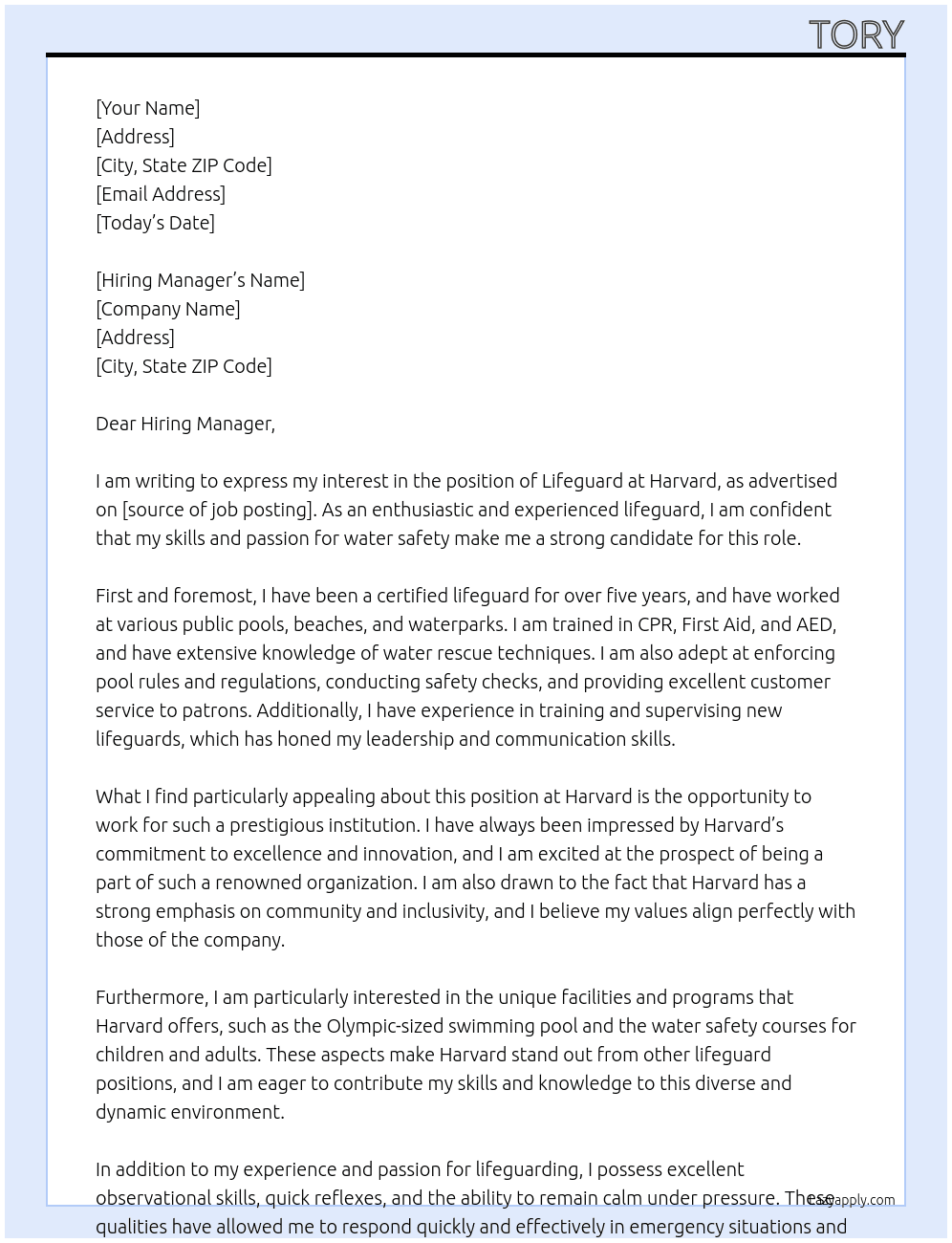 Cover letter for lifegaurd - LazyApply