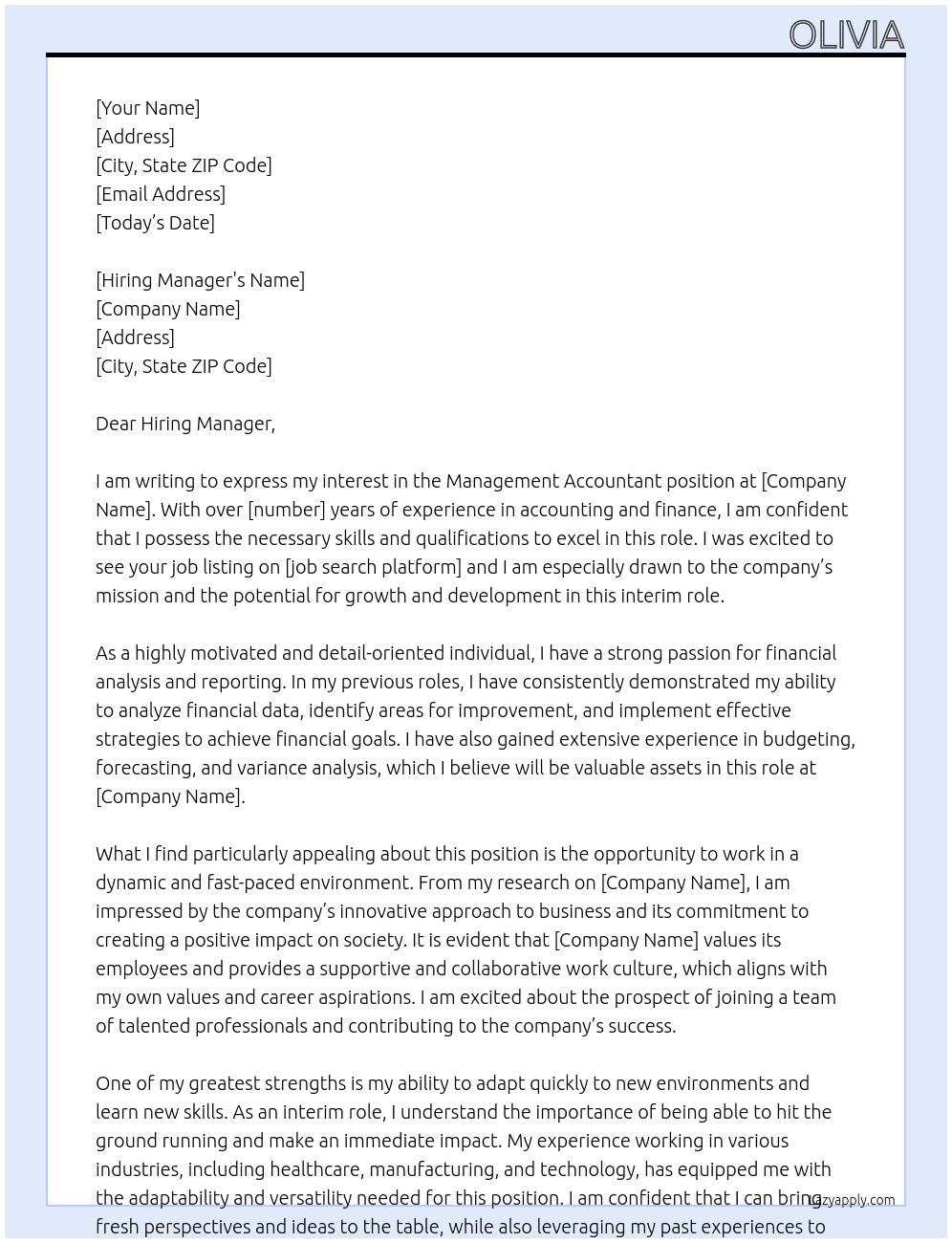 Management Accountant At n Cover Letter